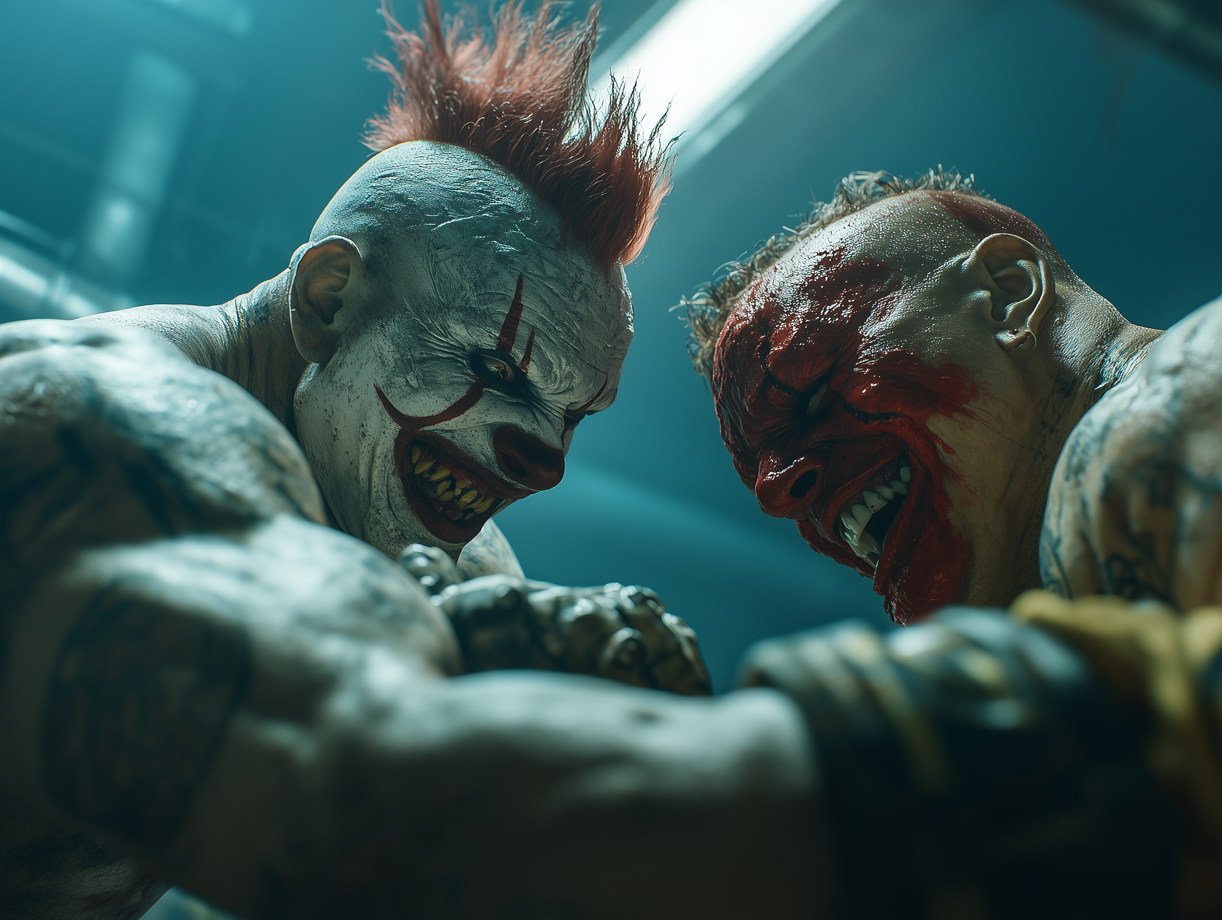 artgueta_Aerial_view_of_a_punk_clown_standing_a_mohawk_fighting_2e8924be-8ca2-49c1-84ee-48904f9fc585